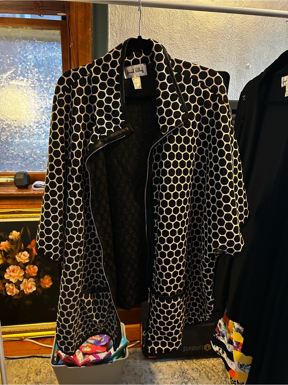 Joseph RibGeometric Black & White Open-Front Coat